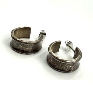 Vintage 925 Mexico Sterling Silver Chunky Hoop Earrings Wide Huggie 8g